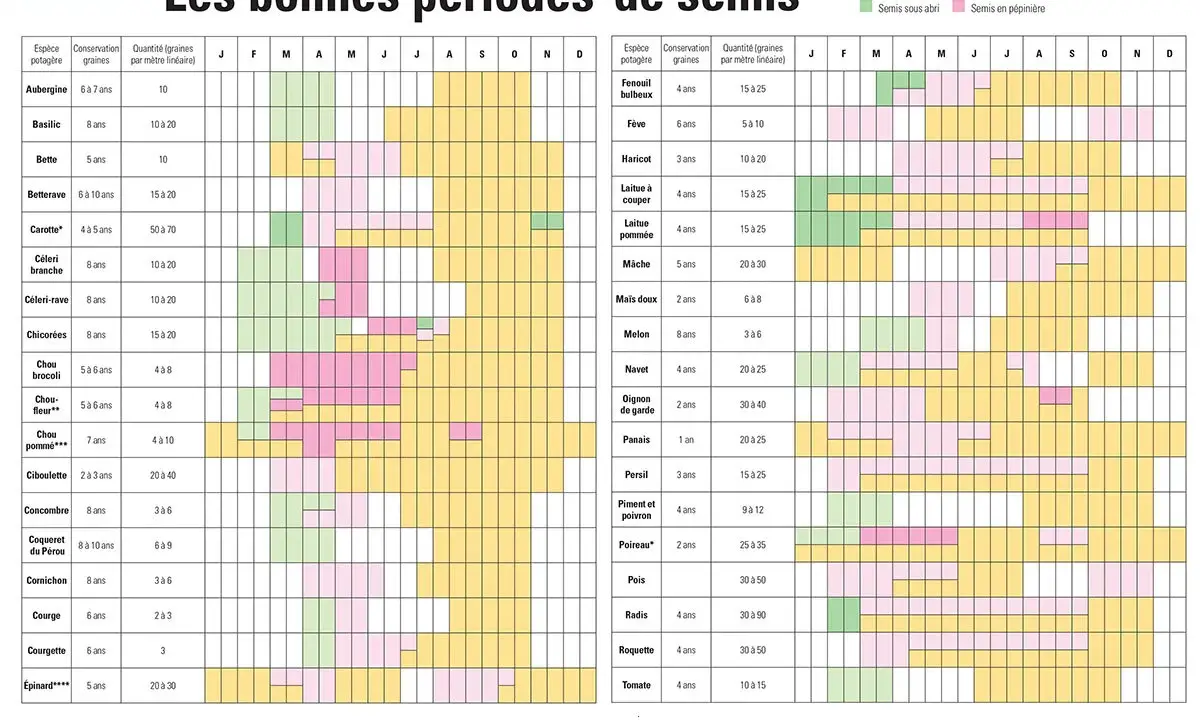 Calendrier des semis : le guide pour semer et récolter vos légumes, inspiré par le calendrier de semis de Kokopelli.