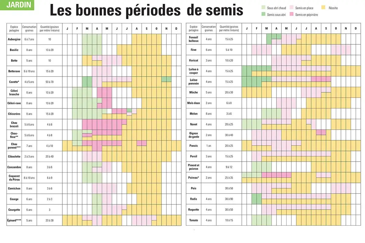 Calendrier des semis : le guide pour semer et récolter vos légumes, inspiré par le calendrier de semis de Kokopelli.
